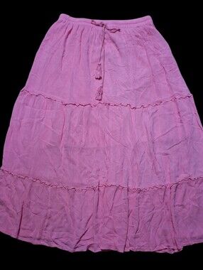 Pink Crinkle tassels tiered maxi skirt Ballet Coquette romantic cottage fairy